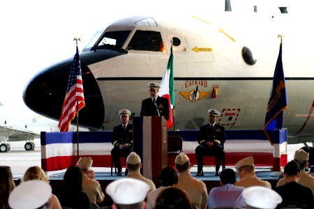 US Navy 040413-N-5821W-001 Adm. Gregory G. Johnson, Commander, U.S. Naval Forces Europe, addresses a crowd gathered in Naval Air Station (NAS) Sigonella's Executive Transport Department (ETD) hangar