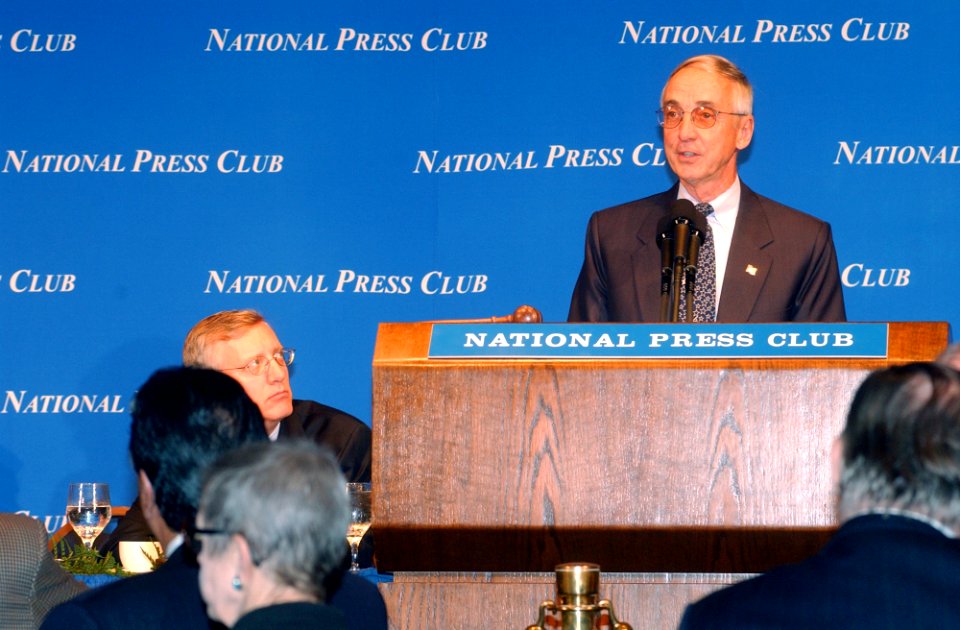 US Navy 040526-N-2568S-001 Secretary of the Navy, Gordon R. England addresses members of the press and invited guests at the National Press Club