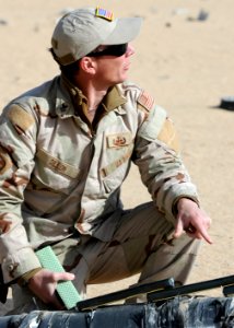 US Navy 111212-N-BA263-362 Explosive Ordnance Disposal Technician 1st Class Mike Dillon, assigned to Commander, Task Group (CTG) 56.1, verifies ins