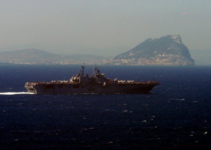 US Navy 040620-N-2972R-157 Amphibious assault ship USS Kearsarge (LHD 3) passes by the Rock of Gibraltar