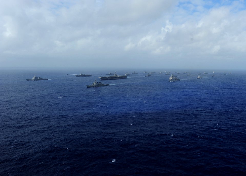US Navy 111104-N-DS193-146 U.S. Navy and Japan Maritime Self-Defense Force ships transit in formation during Annual Exercise 2011