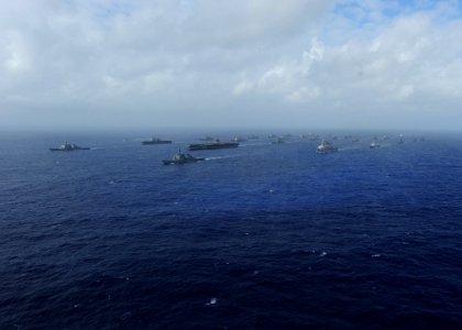 US Navy 111104-N-DS193-146 U.S. Navy and Japan Maritime Self-Defense Force ships transit in formation during Annual Exercise 2011
