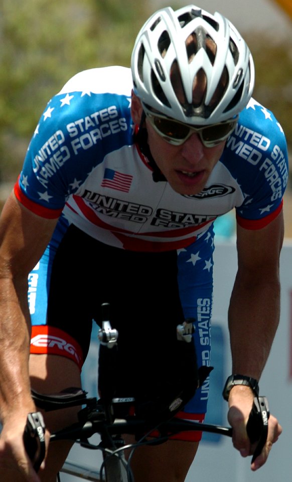 US Navy 040617-N-2653P-059 Navy cyclist, Lt.j.g. Peter Penzell assigned to the Naval Security Group, Ft. Meade. Md., participated in the 2004 elite Men's Time Trial
