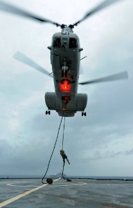 US Navy 111004-N-MW330-338 Marines assigned to the maritime raid force of the 31st Marine Expeditionary Unit (31st MEU) fast-rope