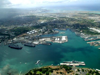 US Navy 040630-N-2911P-004 Ships from seven participating nations sit pier side at Pearl Harbor, Hawaii, awaiting the start of exercise Rim of the Pacific (RIMPAC) 2004 photo