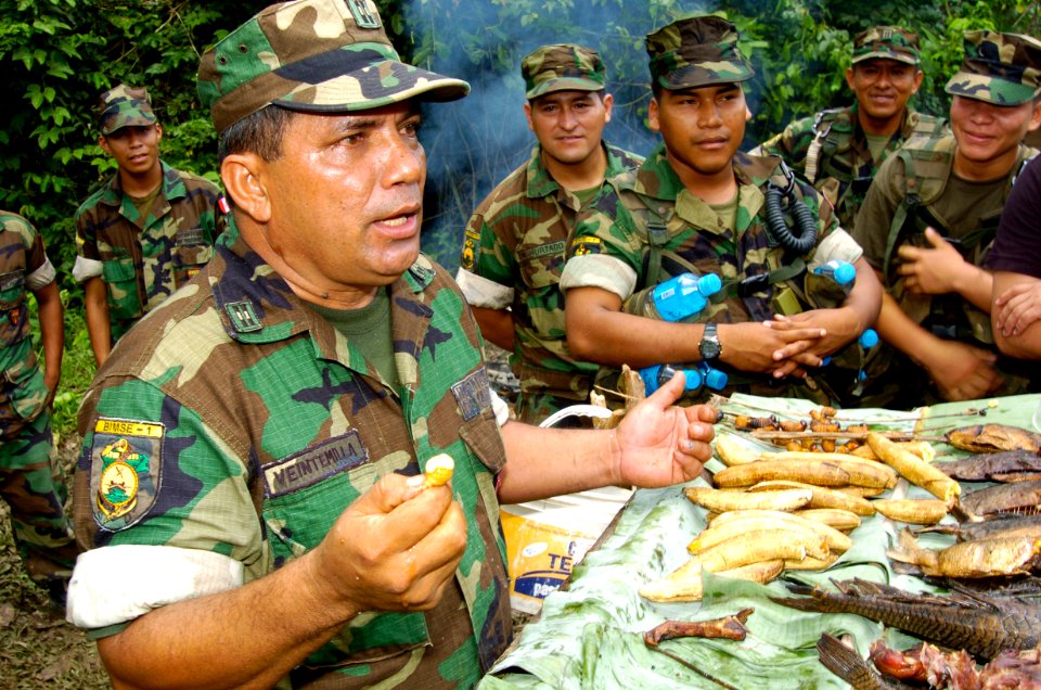 US Navy 040626-N-1464F-002 Peruvian Marine Tech. Sgt. Angel Veintemilla, teaches U.S. and Latin American Marines jungle survival techniques in the Amazon Jungle