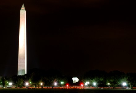 US Navy 040709-N-0295M-004 The Washington Monument and Thomas Jefferson Memorial fill the skyline of Washington, D.C