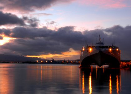 US Navy 040811-N-3019M-001 Swift High Speed Vessel 2 (HSV-2) sits moored in Pearl Harbor