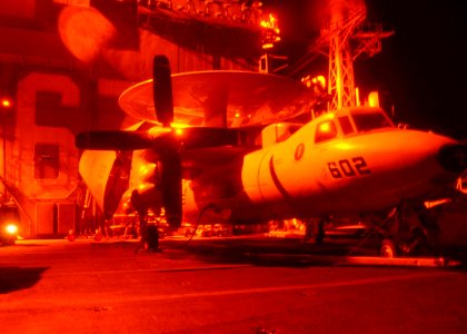 US Navy 040715-N-8704K-002 An E2-C Hawkeye begins pre-flight checks on the flight deck aboard USS John F Kennedy (CV 67)