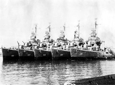 US Navy ships of Destroyer Squadron 17 at anchor c1943