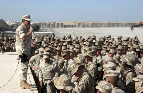 US Navy 040819-N-0962S-031 Master Chief Petty Officer of the Navy (MCPON) Terry Scott speaks to Sailors and Marines supporting Operation Iraqi Freedom at Camp Taqaddum, Iraq