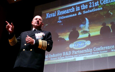 US Navy 040805-N-0962S-107 Chief of Naval Operations Adm. Vern Clark addresses the 5th Annual Naval-Industry Research and Development Partnership Conference held at the Ronald Reagan Building