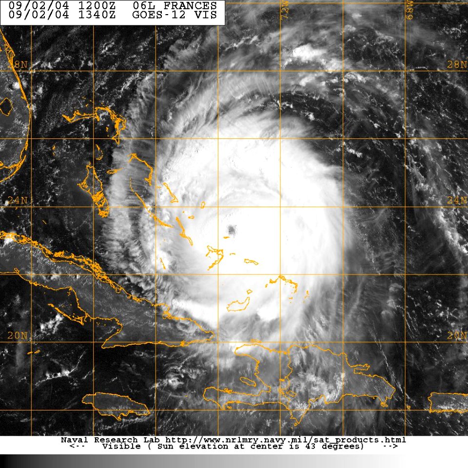 US Navy 040902-N-0000X-006 Satellite image taken from the GOES-12 satellite of Hurricane Frances at approximately 0940 EST
