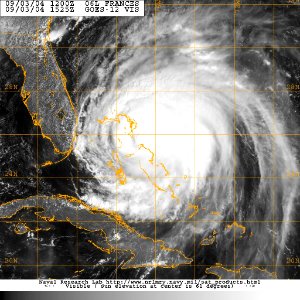 US Navy 040903-N-0000X-004 Satellite image taken from the GOES-12 satellite of Hurricane Frances at approximately 1125 EST
