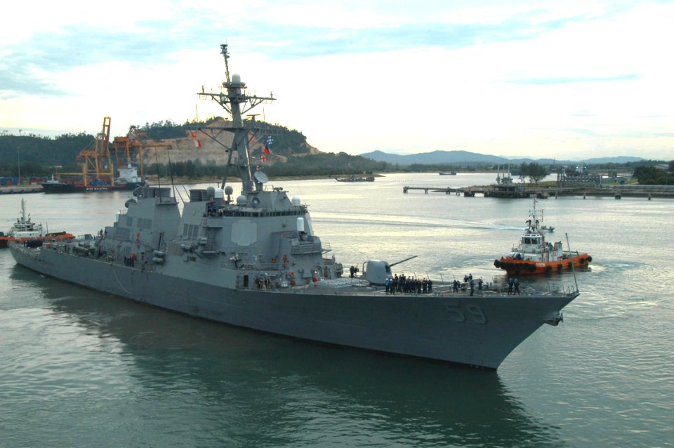 US Navy 040717-N-4104L-005 The guided missile destroyer USS Russell (DDG 59) departs the port facility, at Kuantan, Malaysia, for the at-sea portion of the Malaysia phase of exercise Cooperation Afloat Readiness and Training (C