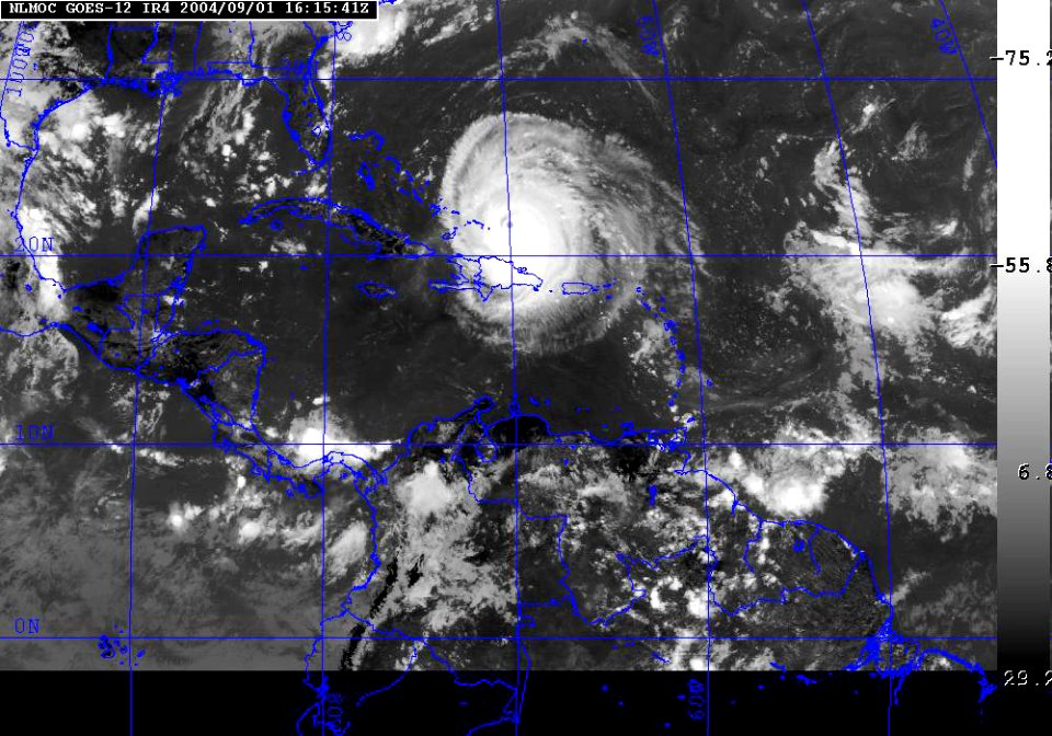 US Navy 040901-N-0000X-002 Satellite image taken from the GOES-12 satellite of Hurricane Frances at approximately 1115 EST
