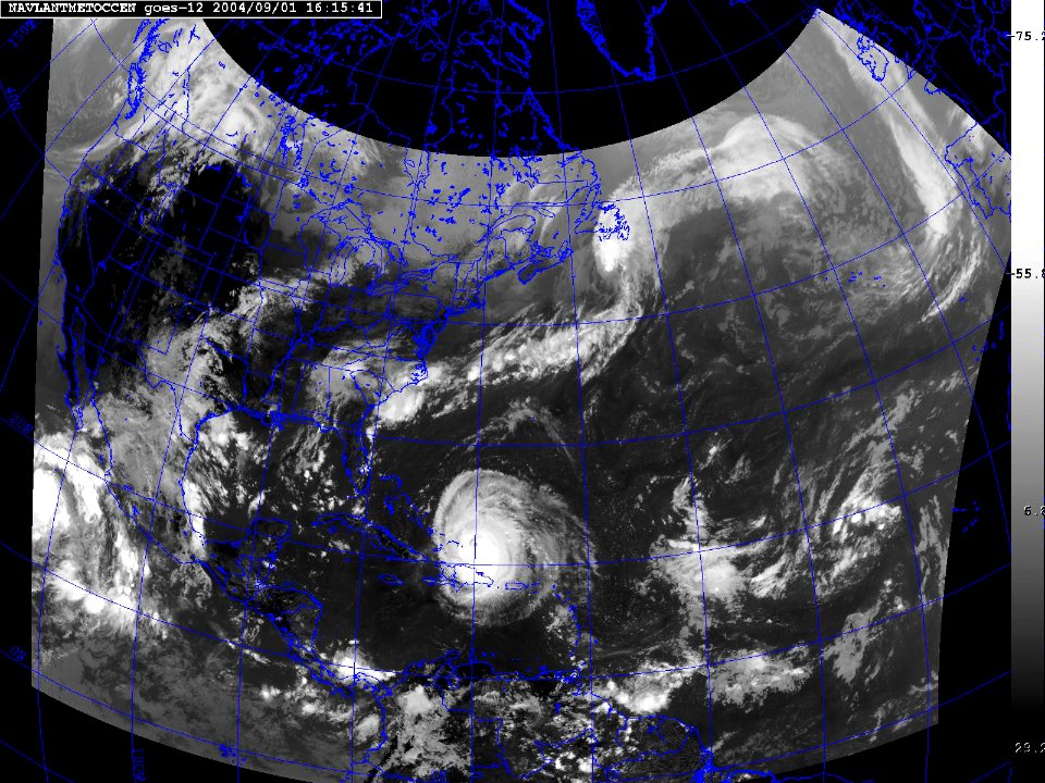 US Navy 040901-N-0000X-001 Satellite image taken from the GOES-12 satellite of Hurricane Frances at approximately 1115 EST