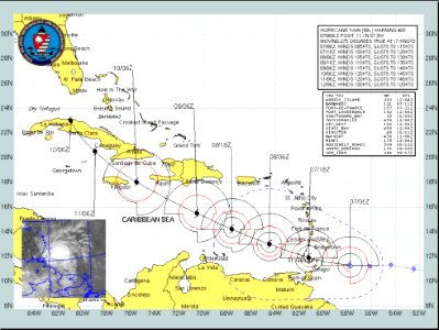 US Navy 040907-N-0000X-001 Current forecast projected path and wind speeds of Hurricane Ivan from Sept 7 to Sept 12