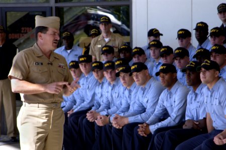 US Navy 040920-N-0962S-013 Master Chief Petty Officer of the Navy (MCPON) Terry Scott speaks to Sailors assigned to the Navy Ceremonial Guard in Washington, D.C