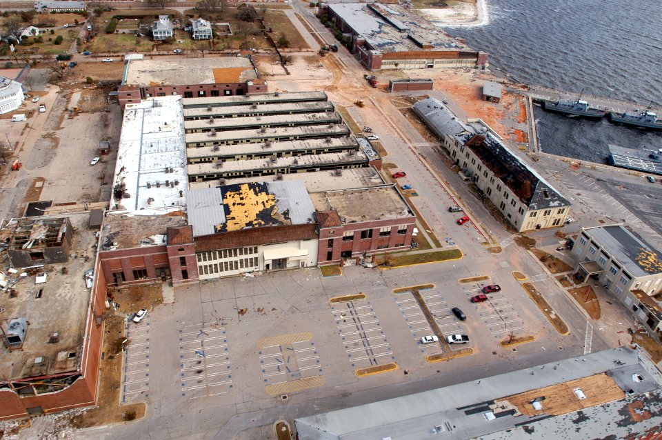 US Navy 040922-N-0000X-002 A building on board Naval Air Station Pensacola, Fla., shows roof damage after Hurricane Ivan slammed into the base causing millions of dollars in damage