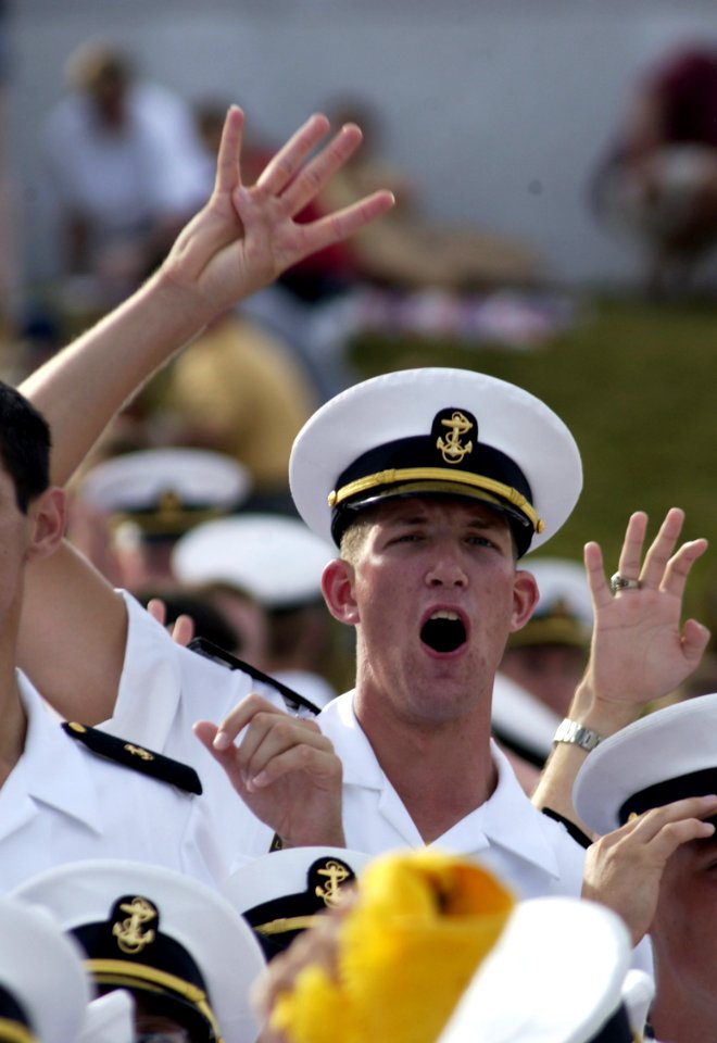 US Navy 040925-N-0962S-012 A U.S. Naval Academy Midshipmen signifies the Navy's first 4-0 start in 25 years