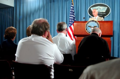 US Navy 040813-N-2568S-001 Secretary of the Navy Gordon R. England gives an update on the current status of the Combatant Status Review Tribunal