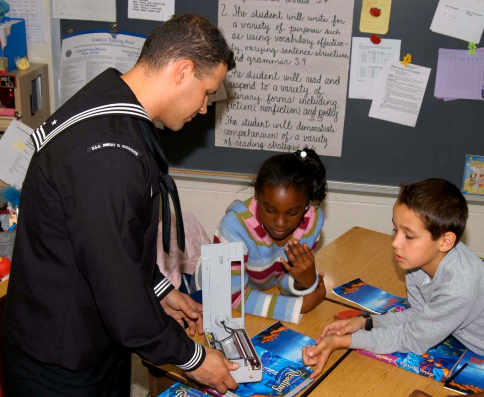 US Navy 041110-N-1027B-029 irman Jay Juburi assigned the OA Division aboard the aircraft carrier USS Dwight D. Eisenhower (CVN 69), shows students a psychromete