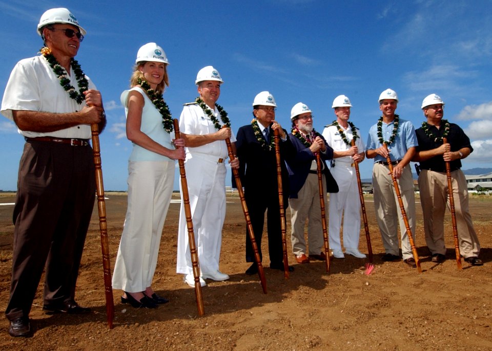 US Navy 041020-N-3019M-004 Members of the official party prepare to break ground during a ceremony held at the historic airfield on Ford Island, Hawaii