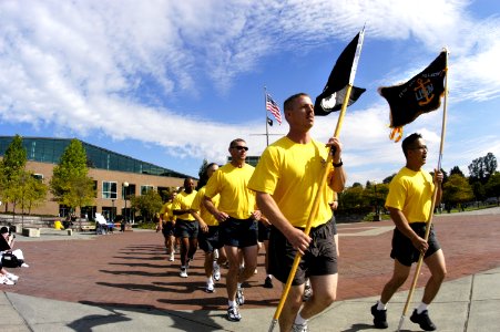 US Navy 040908-N-6477M-053 Chief petty officer selectees assigned to Naval Station Everett and tenant commands participate in a 5-Kilometer POW-MIA run to commemorate those missing and killed in service to our country photo