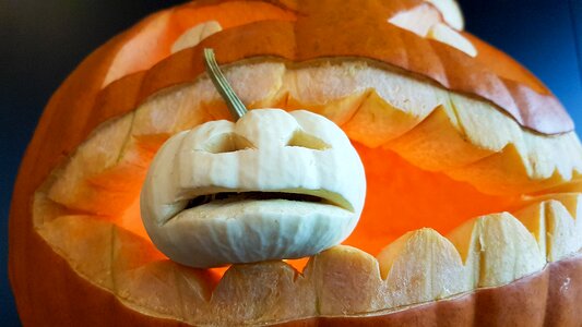 Pumpkin face shudder creepy photo