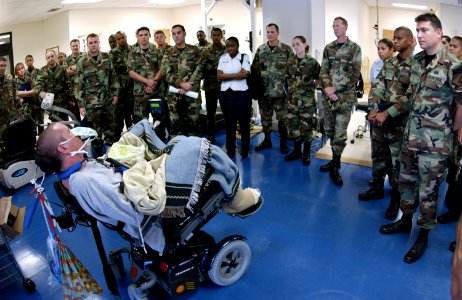 US Navy 041104-F-9796L-001 Petty Officer 3rd Class Pete Herrick, a patient at the James A. Haley Veterans Hospital, Tampa, Fla., talks about his experiences in Iraq