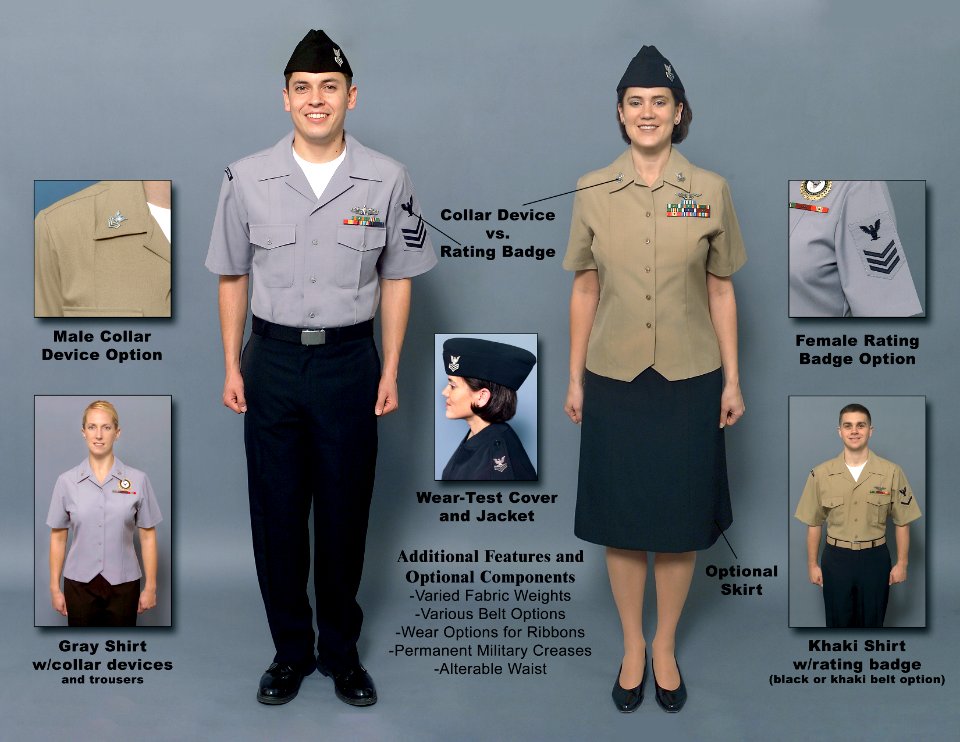 US Navy 041208-N-0000X-001 The Navy introduced a set of concept service uniforms for Sailors E-6 and below in response to the fleet's feedback on current uniforms