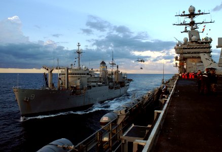 US Navy 041101-N-5345W-031 The Military Sealift Command (MSC) combat stores ship USNS Spica (T-AFS 9) cruises alongside the Nimitz-class aircraft carrier USS Harry S. Truman (CVN 75)