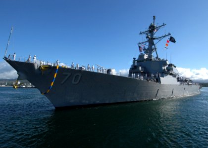 US Navy 041209-N-3019M-003 The Arleigh Burke-class guided missile destroyer USS Hopper (DDG 70) and her crew of more than 325 Sailors, returns to Pearl Harbor, Hawaii, following a six-month deployment in support of the Global W