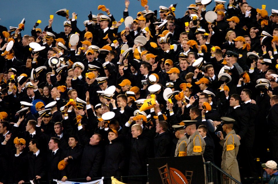 US Navy 041230-N-9693M-510 U.S. Naval Academy Midshipman in the stands cheer as the clock ticks down against the Lobos of New Mexico at the Emerald Bowl in San Francisco
