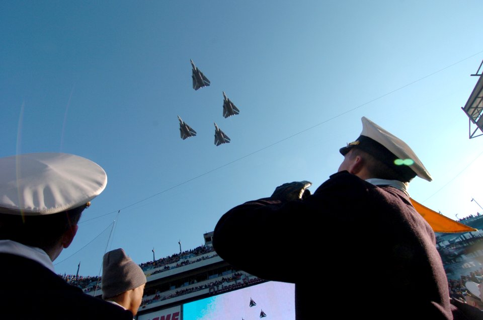 US Navy 041204-N-9693M-010 F-14B Tomcats from VF-143 conduct a fly-over during 105th Army Navy game