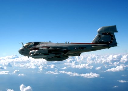US Navy 041205-N-8704K-004 An EA-6B Prowler soars through the sky above the Atlantic Ocean during routine flight operations from the conventionally powered aircraft carrier USS John F. Kennedy (CV 67)