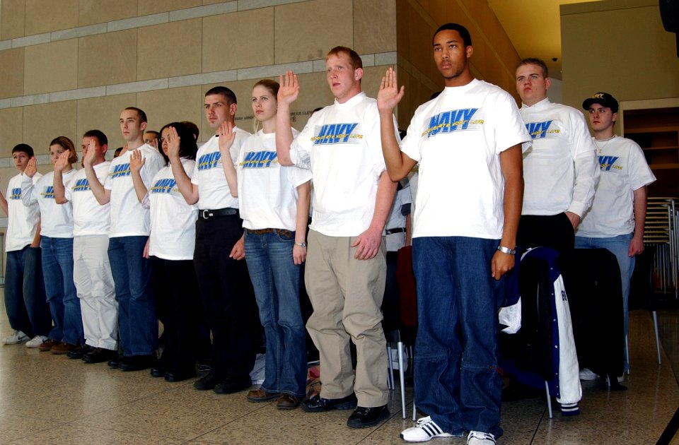 US Navy 041111-N-4729H-031 Navy Delayed Entry Personnel (DEP) from the Philadelphia area, take the oath of enlistment at the National Constitution Center