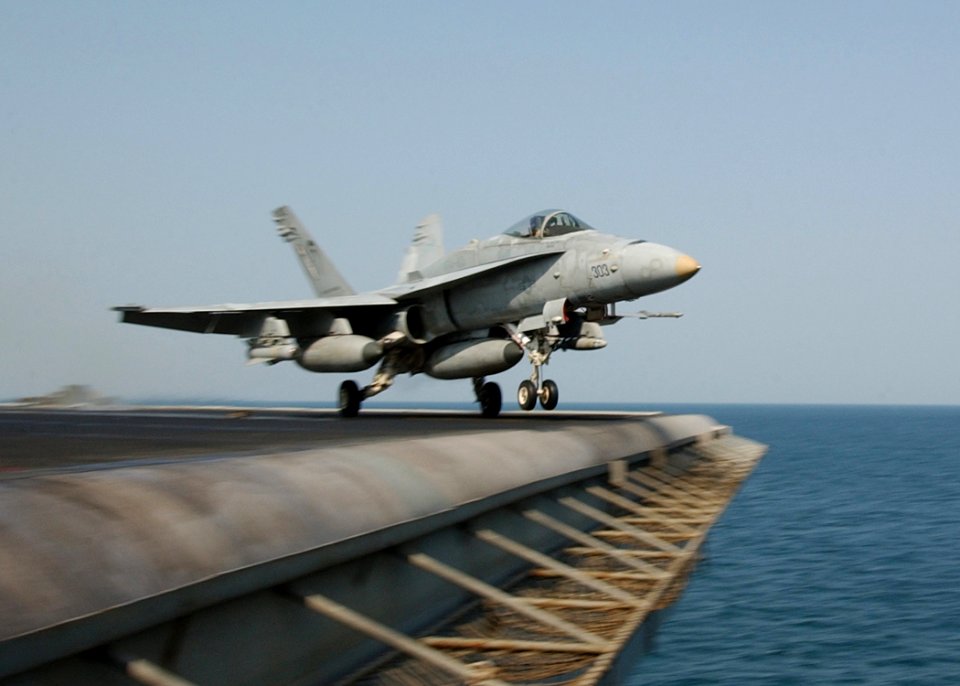US Navy 041117-N-4374S-007 An F-A-18C Hornet launches from USS John F. Kennedy (CV 67)