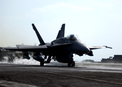 US Navy 050124-N-6363M-004 An F-A-18C Hornet assigned to the Bulls of Strike Fighter Squadron Three Seven (VFA-37) launches off one of the four steam-powered catapults aboard the Nimitz-class aircraft carrier USS Harry S. Truma