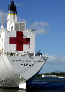 US Navy 050111-N-3019M-004 The Military Sealift Command (MSC) hospital ship USNS Mercy (T-AH 19) moored in Pearl Harbor for a brief port visit