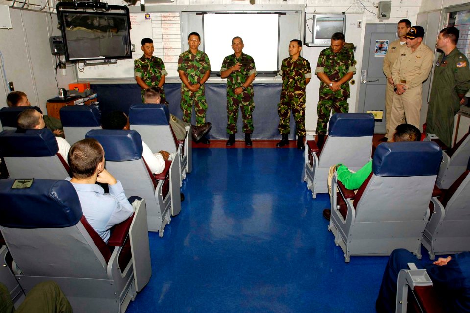 US Navy 050127-N-6074Y-020 Commander Indonesian Army, Gen. Ryamizard and members of his staff visit USS Abraham Lincoln (CVN 72) in order to thank the crew for their efforts, on his country's behalf