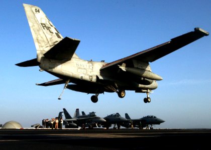 US Navy 050201-N-6363M-020 An S-3B Viking assigned to the Checkmates of Sea Control Squadron Two Two (VS-22) prepares for an arrested landing on the flight deck aboard the Nimitz-class aircraft carrier USS Harry