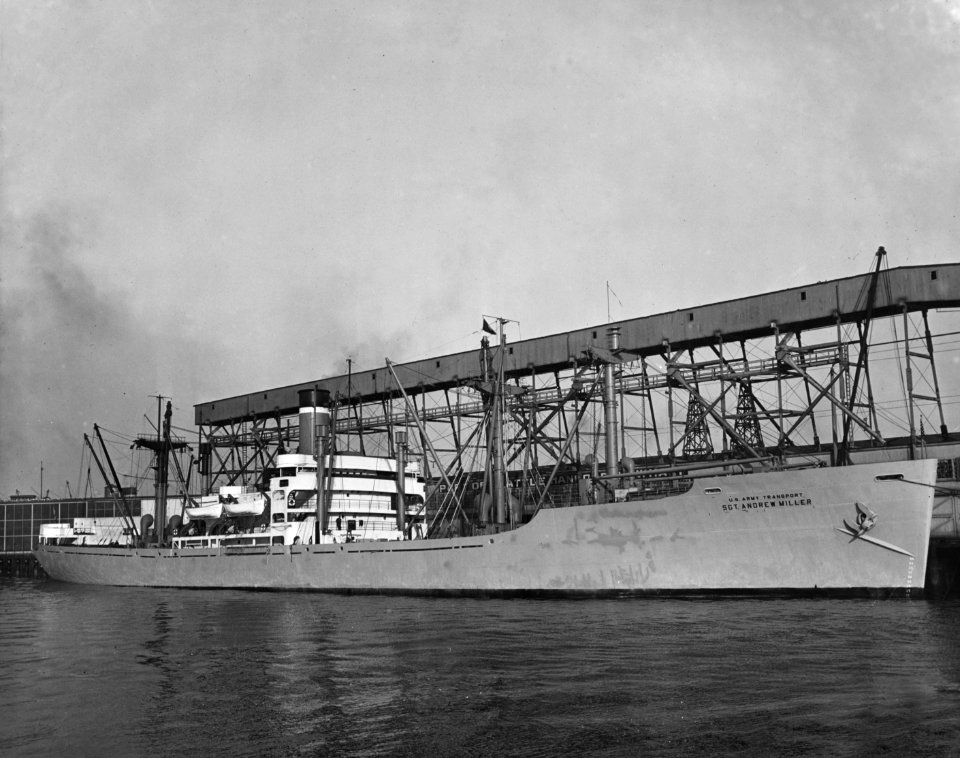 USAT Sgt. Andrew Miller docked at Seattle, Washington (USA), on 11 February 1948 (NH 103613)