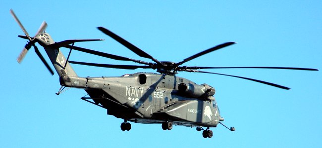 US Navy 050205-N-0295M-012 An MH-53E Sea Dragon helicopter flies over Naval Station Norfolk, Va., during a routine training mission