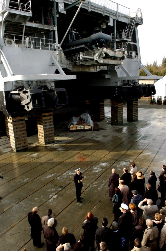 US Navy 050205-N-7676W-631 Chief of Naval Research, Rear Adm. Jay M. Cohen, leads a tour of the experimental Littoral Surface Craft-Experimental (X-Craft), Sea Fighter (FSF 1)