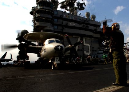 US Navy 050209-N-6363M-009 Aviation Electrician's Mate Airman Ryan Gerber, assigned to the Seahawks of Carrier Airborne Early Warning Squadron One Two Six (VAW-126)