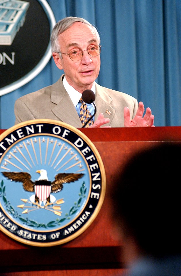 US Navy 050210-N-2568S-001 Secretary of the Navy Gordon England answers questions during a press conference announcing the submission of proposed regulations for the National Security Personnel System (NSPS) for publication in