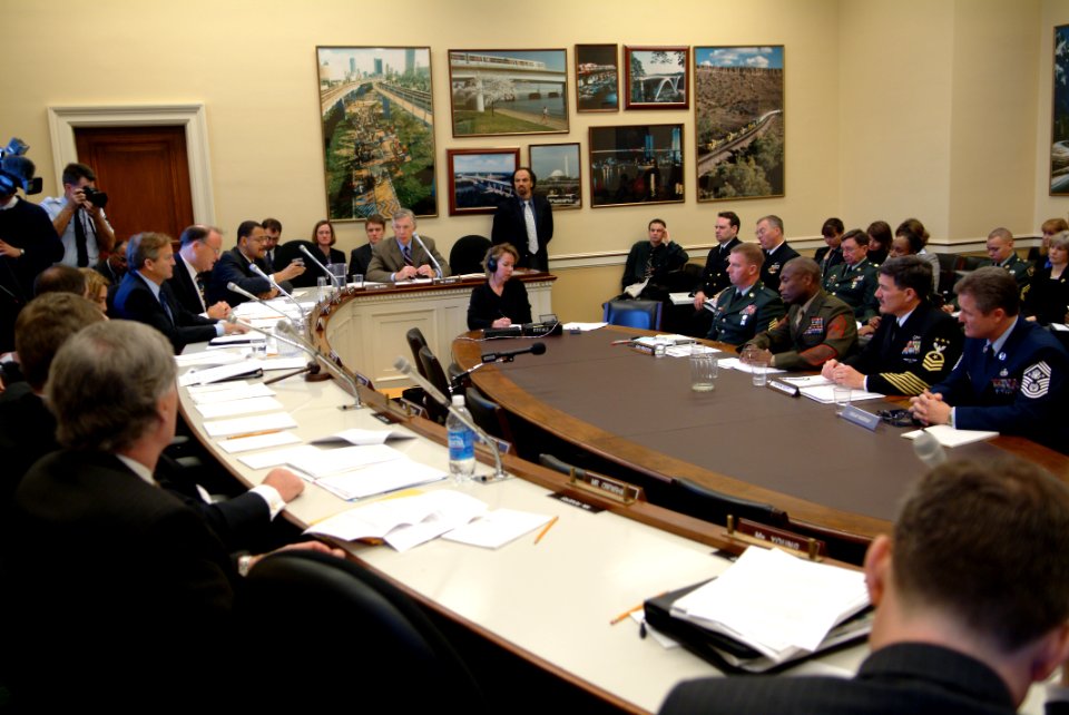 US Navy 050216-N-0962S-087 Members of the House Appropriations Committee, subcommittee on Military Quality of Life and Veteran's Affairs, question top enlisted leaders of the U.S. Armed Forces