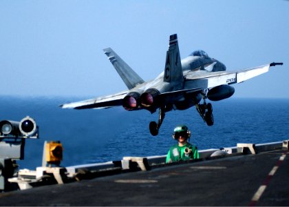 US Navy 050124-N-6363M-002 An F-A-18A- Hornet assigned to the Silver Eagles of Marine Fighter Attack Squadron One One Five (VMFA-115) launches off one of the four steam-powered catapults aboard the USS Harry S. Truman (CVN 75)